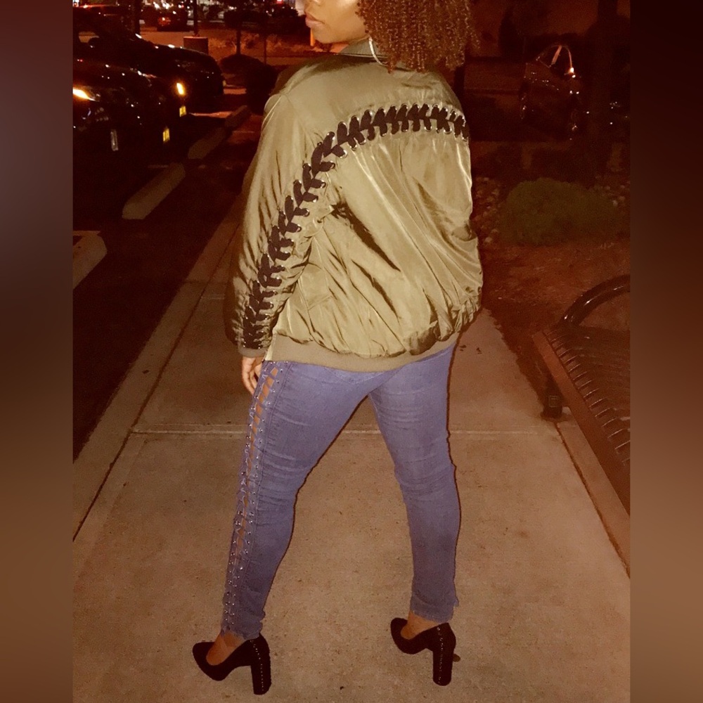 Jordyn Woods x Boohoo Eyelet and Lace Up Bomber Jacket - Picture 8 of 8